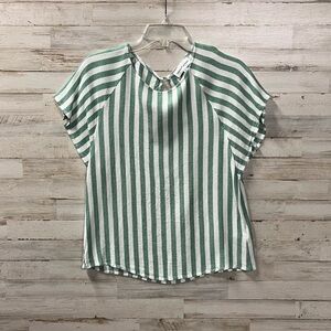 Gibson Latimer Green and White Striped Blouse